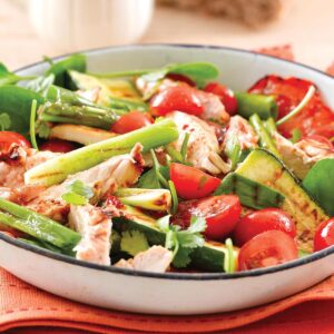 BBQ chicken salad with zingy ginger dressing