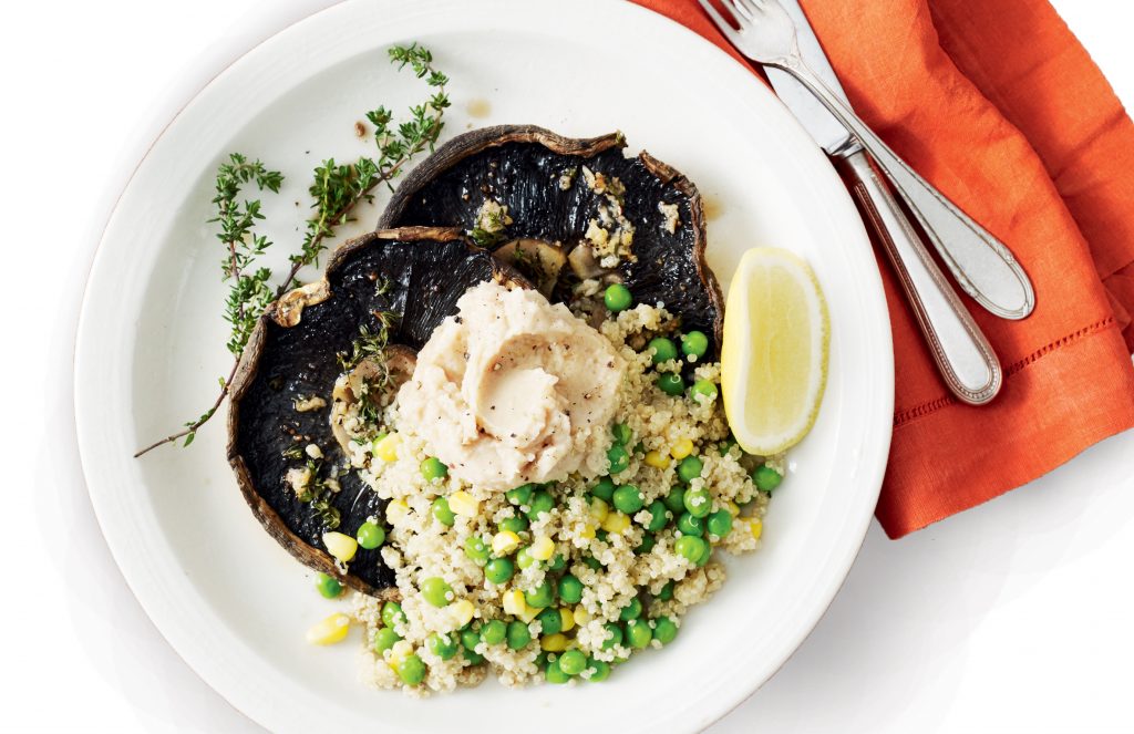 Baked thyme and garlic mushrooms with white-bean puree Baked thyme and garlic mushrooms with white-bean puree