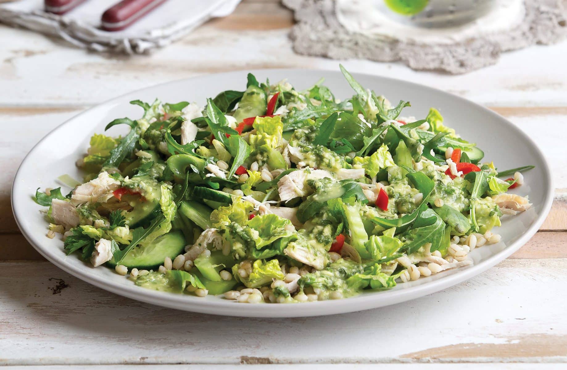 Barley, chicken and mint salad