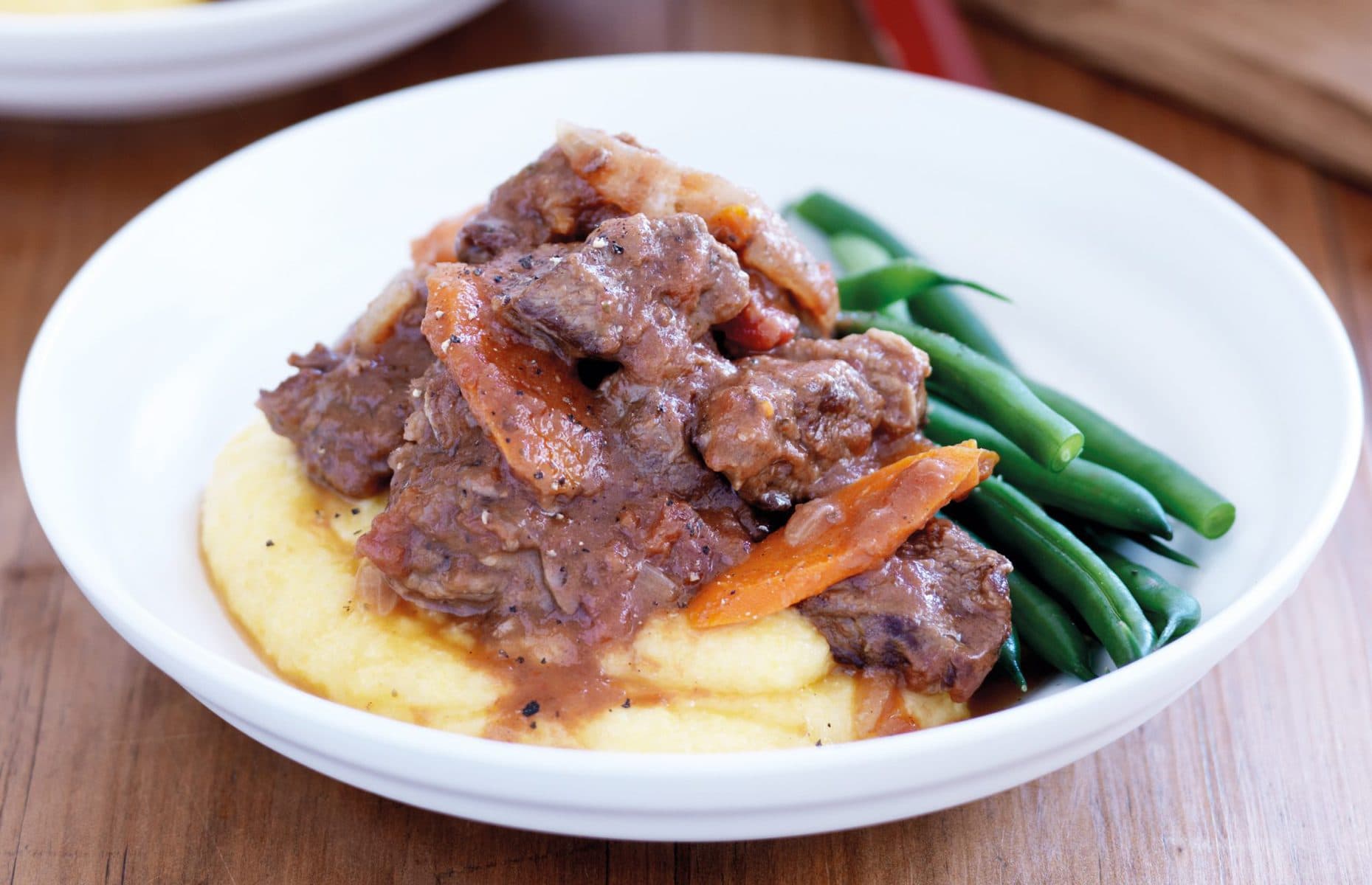 Beef casserole with cheesy polenta