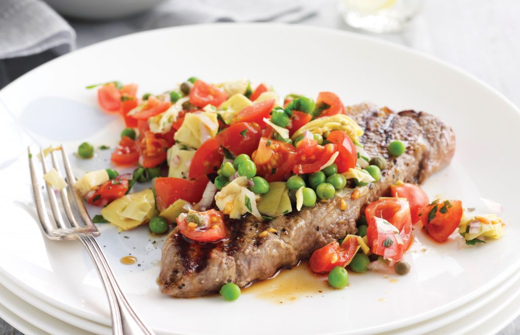 Beef with artichoke and pea salsa Beef with artichoke and pea salsa