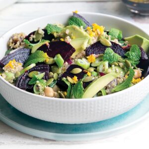 Beetroot, avocado and pumpkin seed quinoa salad