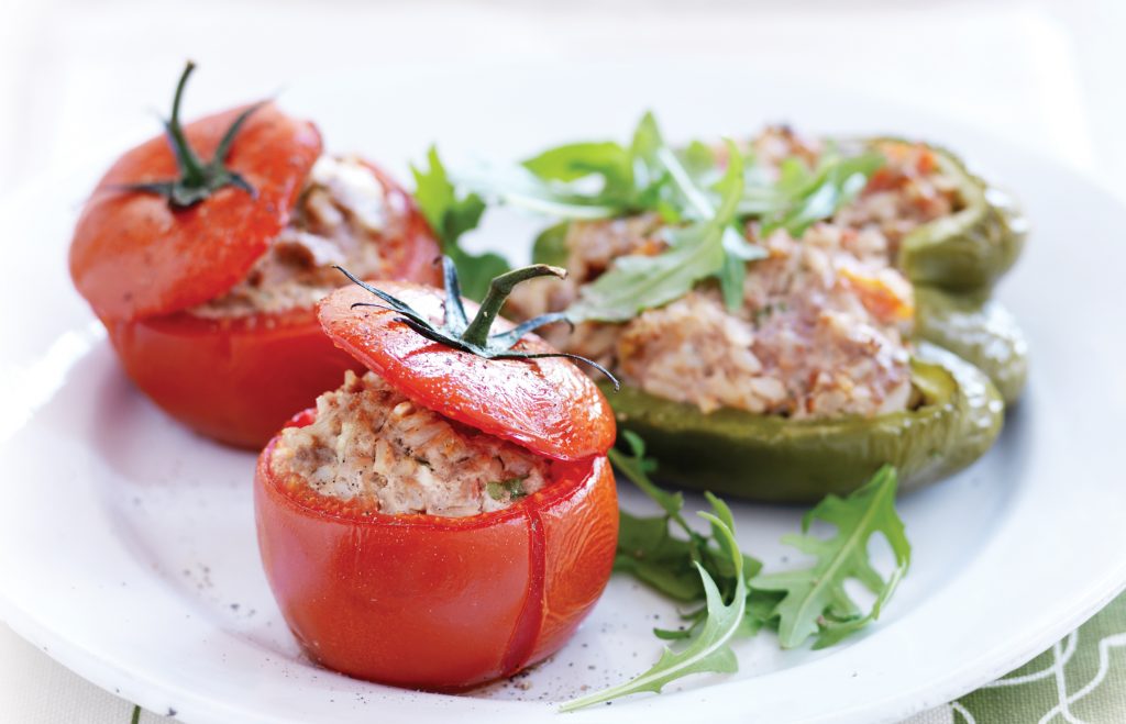 Brown rice, lamb and spice-stuffed vegetables Brown rice, lamb and spice-stuffed vegetables