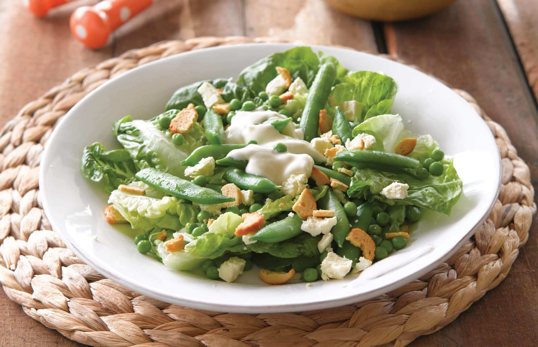 Butter lettuce, pea and feta salad