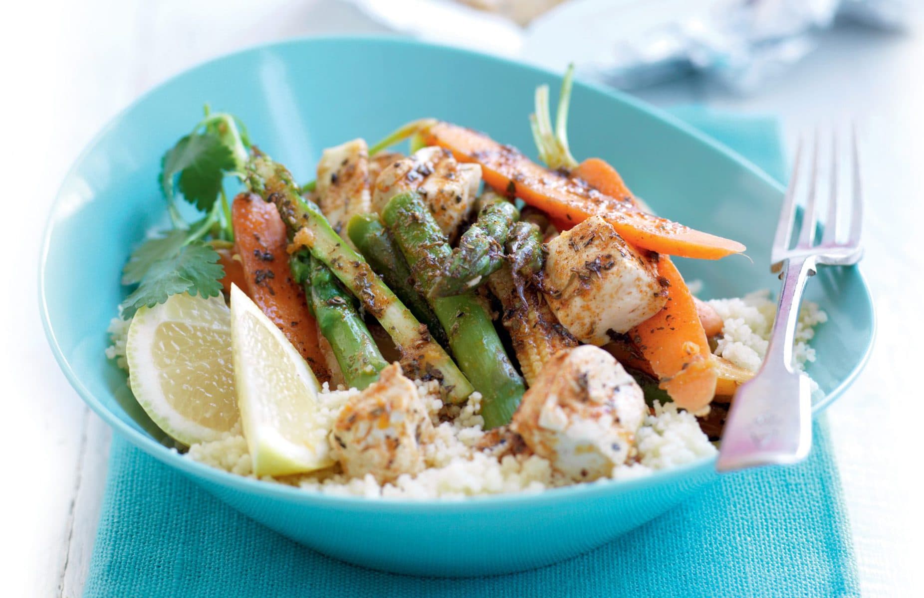 Cajun vegetable and tofu parcels with couscous