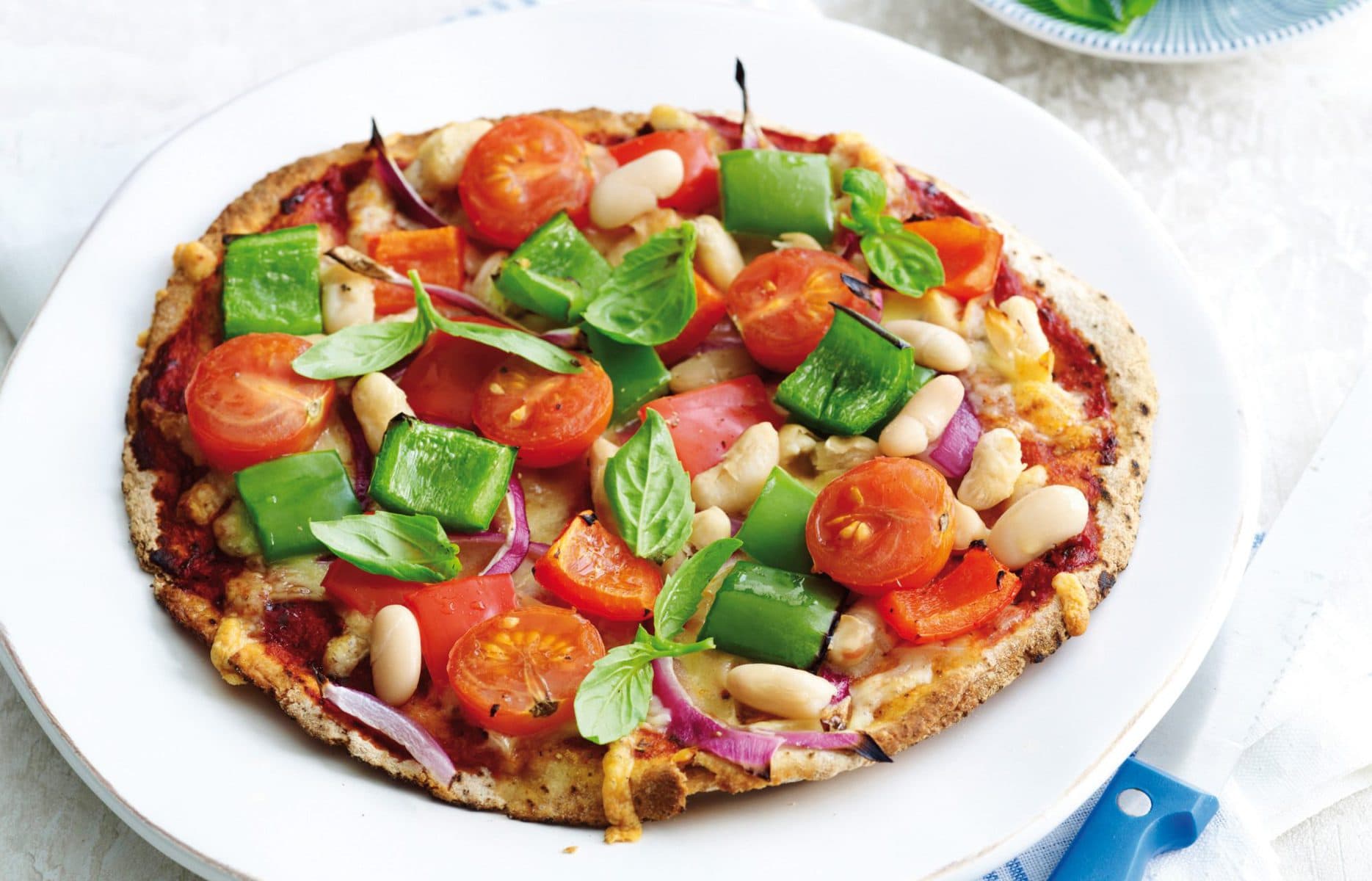 Capsicum and bean pizza