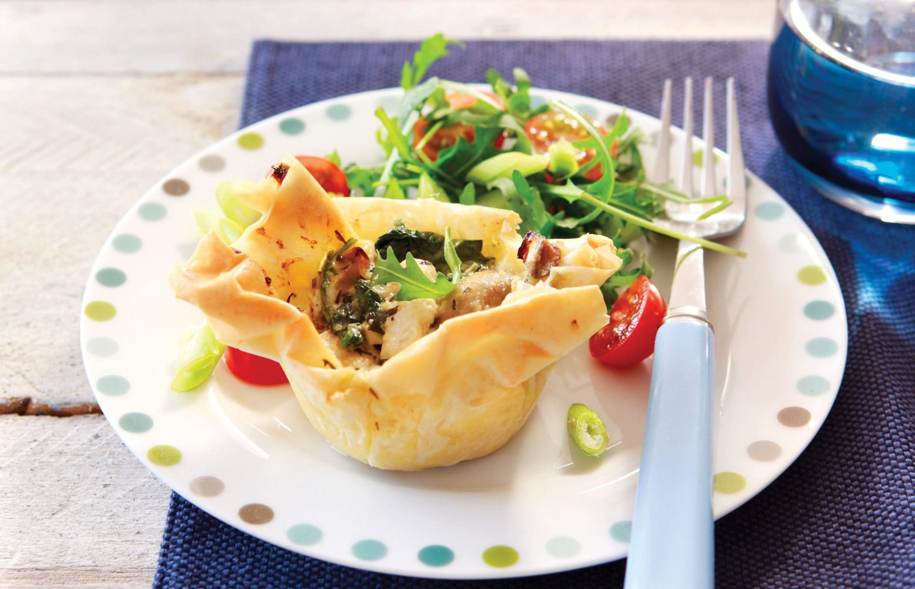Chicken and mushroom filo pies