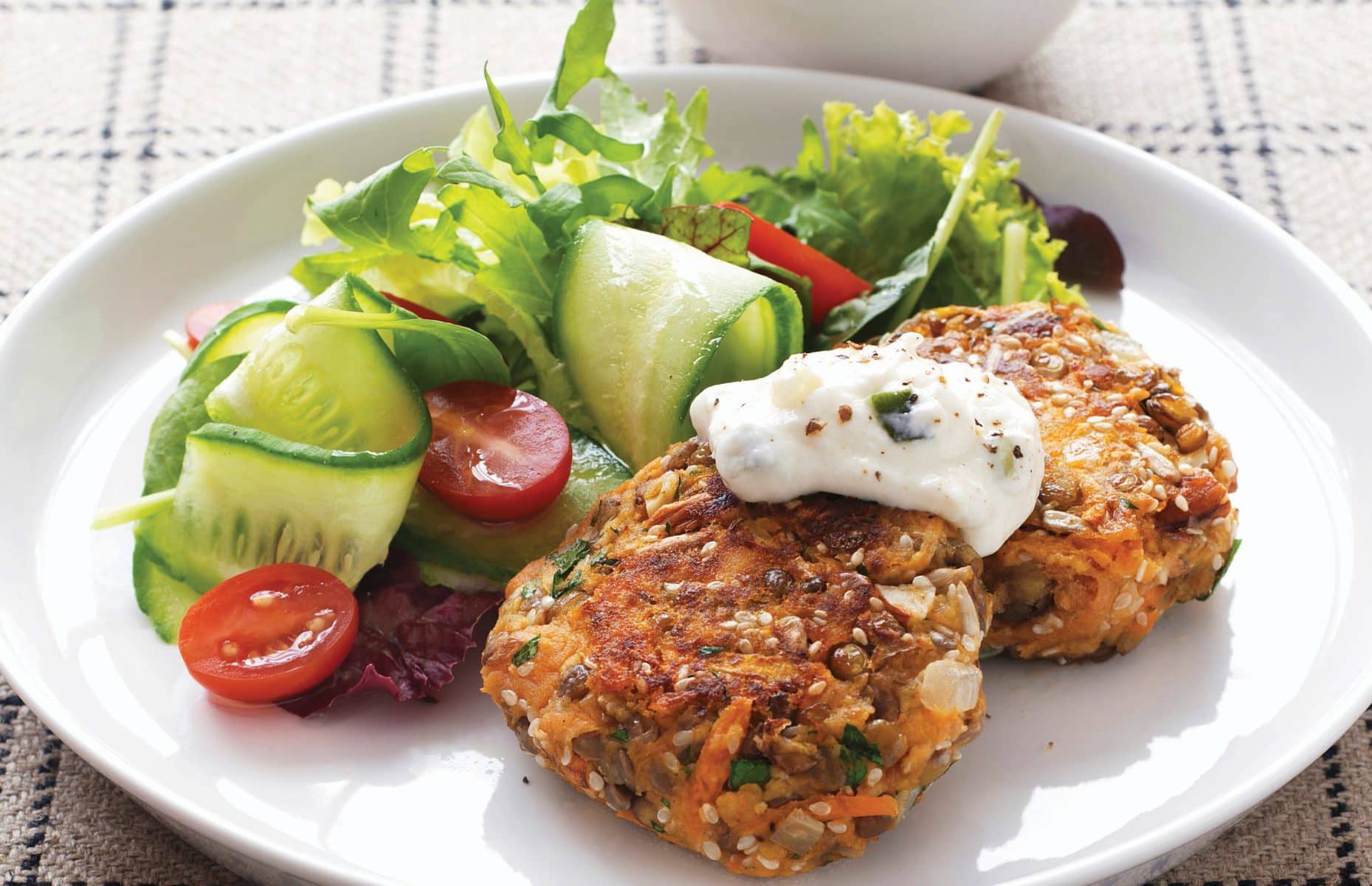 Chicken and vege falafels with minty yoghurt dressing