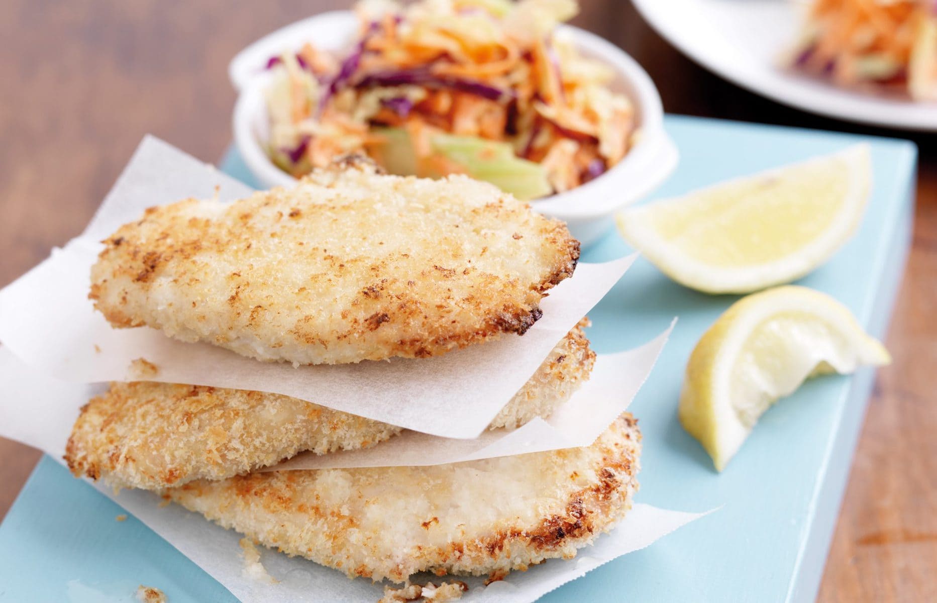 Chicken schnitzel with coleslaw