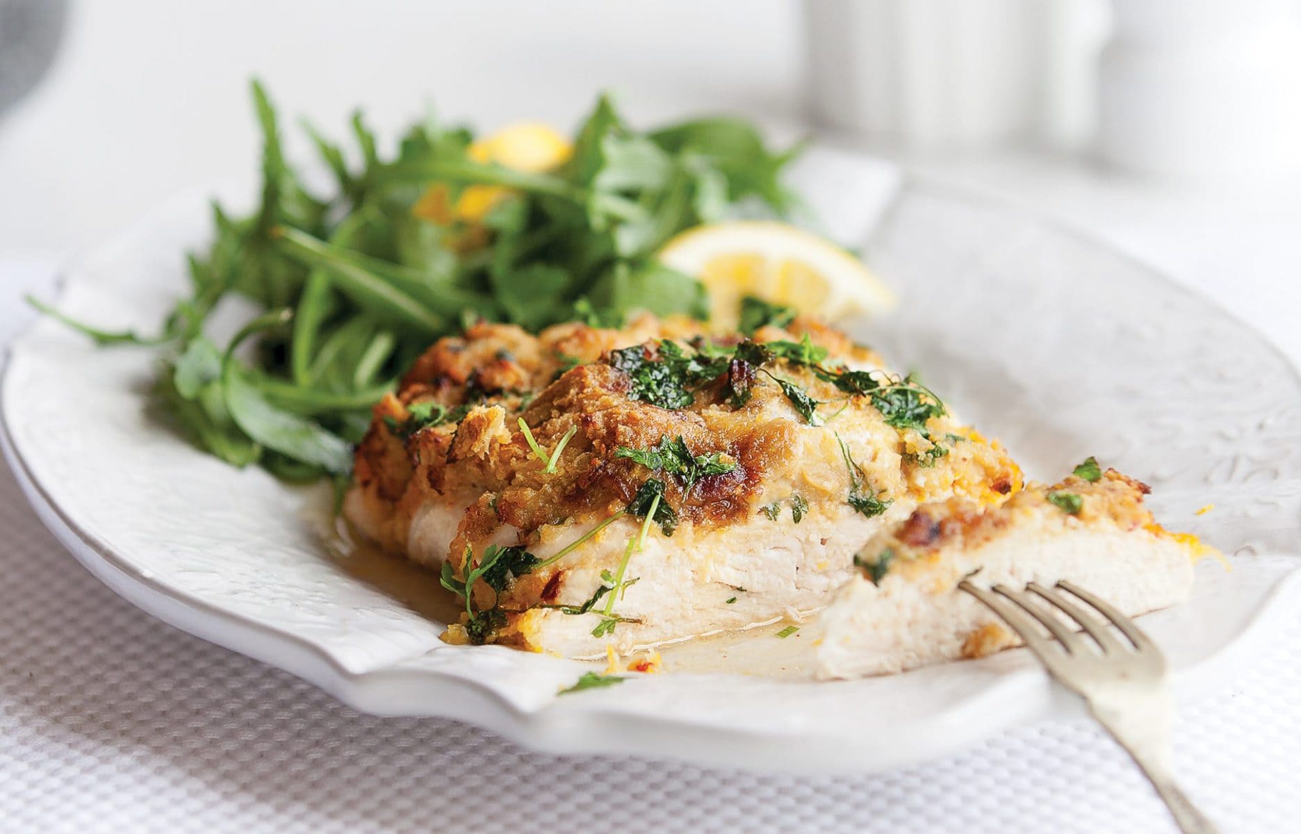 Chicken with fruity chickpea topping