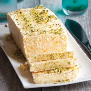 Chilled peach cheesecake slice