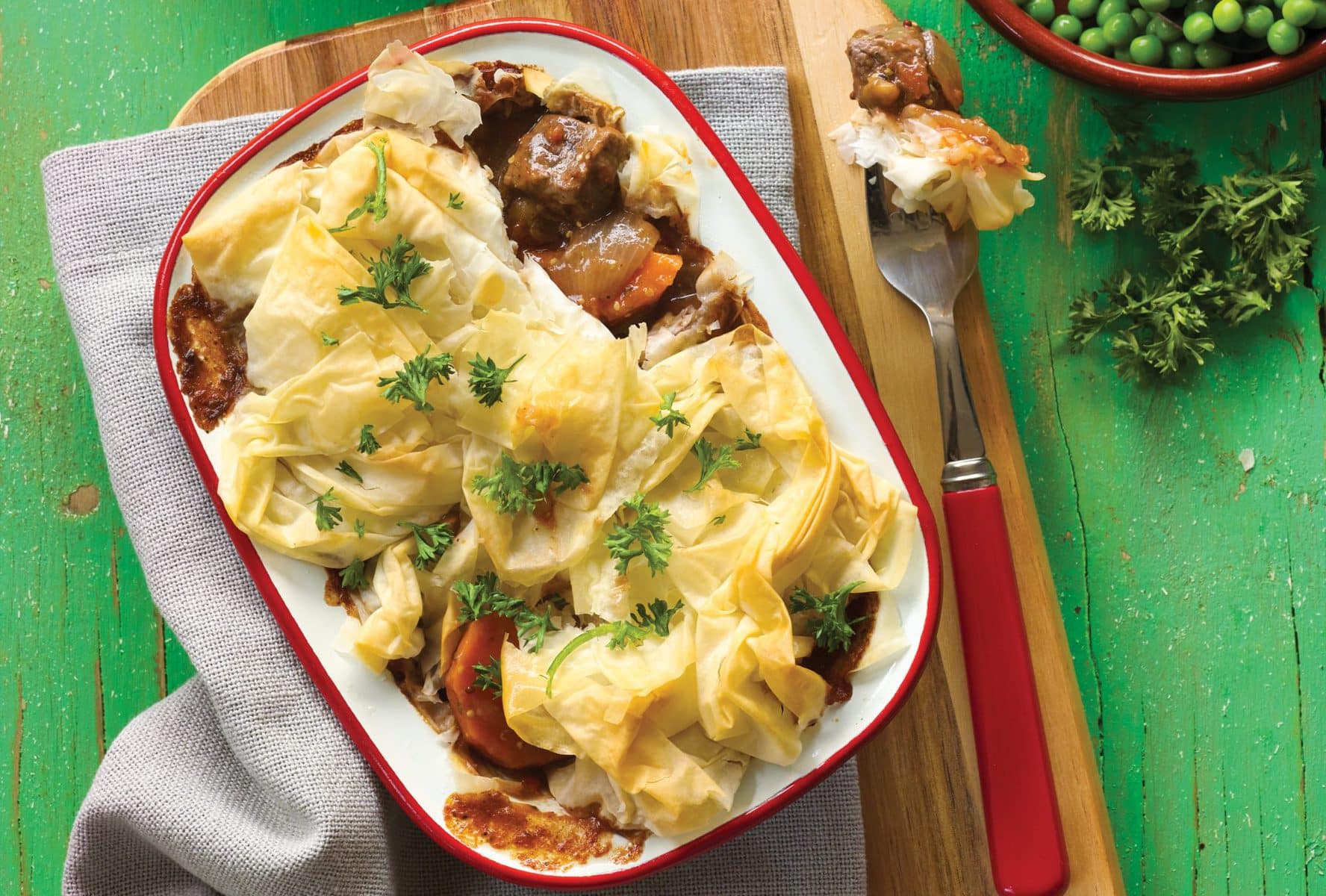 Chilli beef filo pot pies