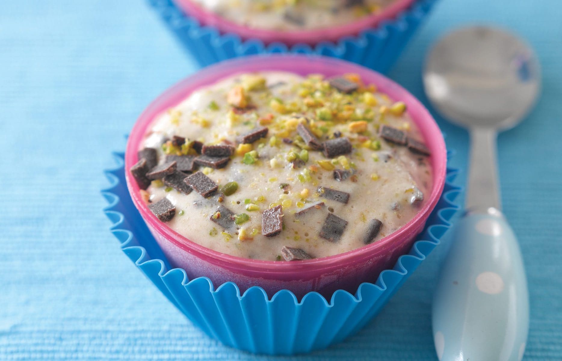 Chocolate chip and pistachio ice cream