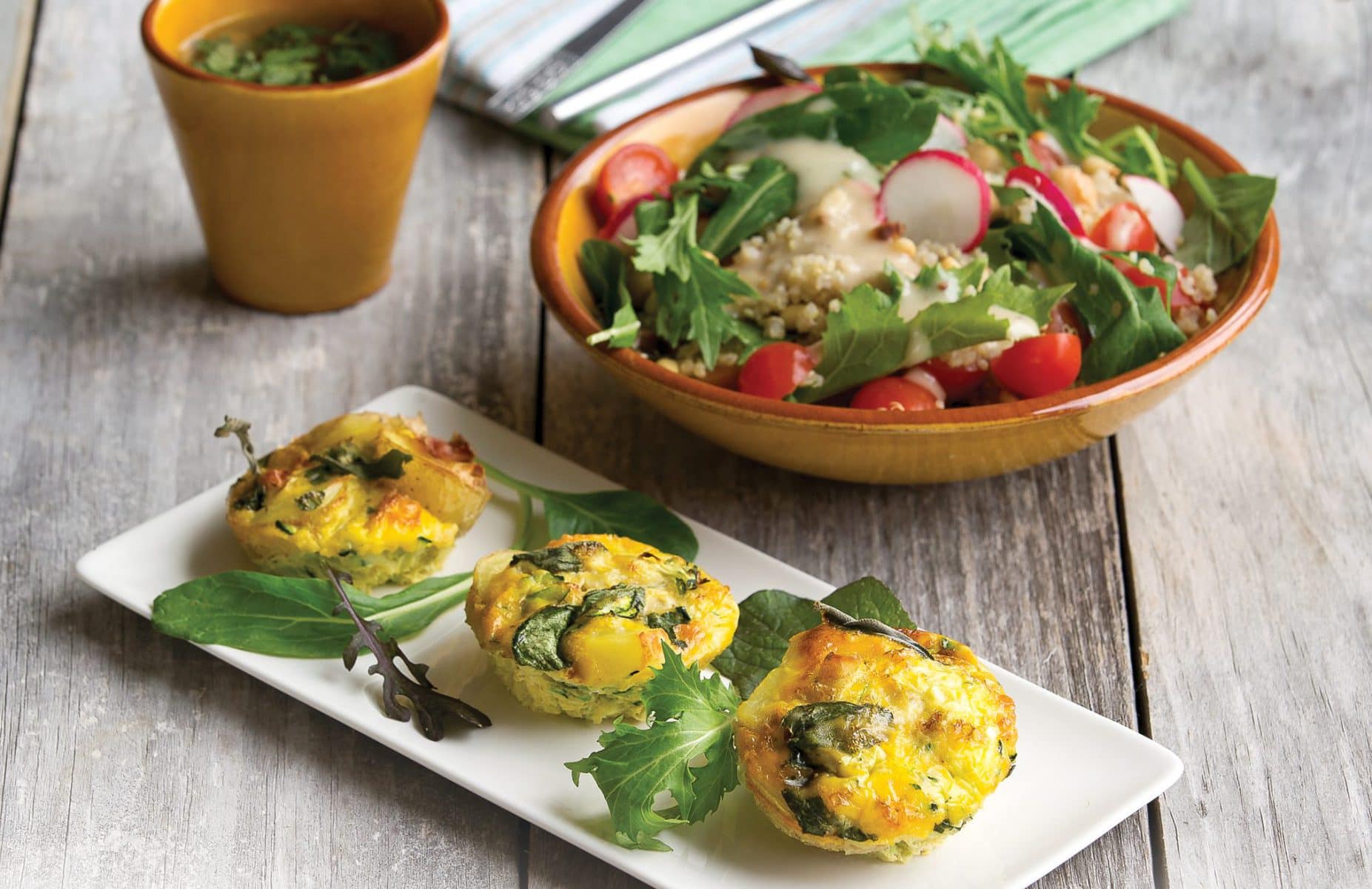 Courgette and sage frittatas with quinoa radish salad