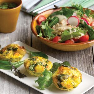 Zucchini and sage frittatas with quinoa radish salad