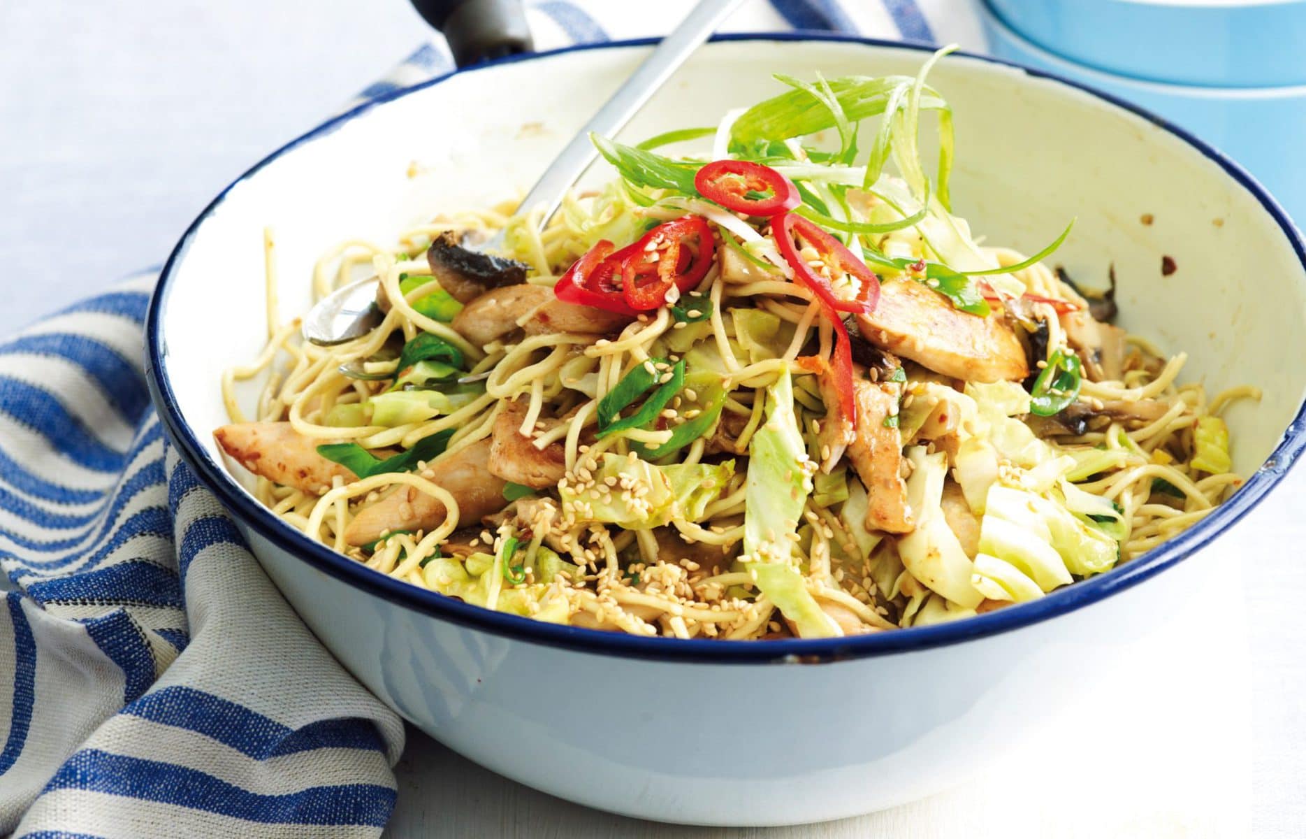 Crunchy sesame chicken and noodles
