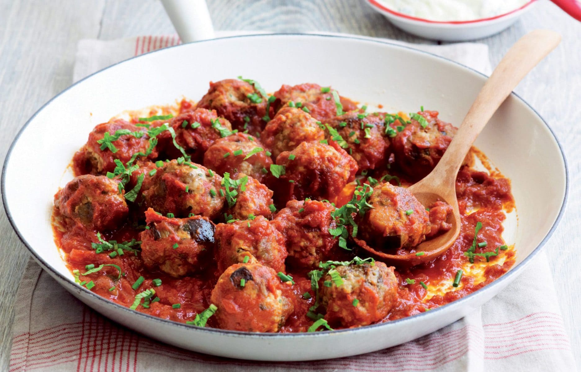 Eggplant chicken meatballs with tzatziki