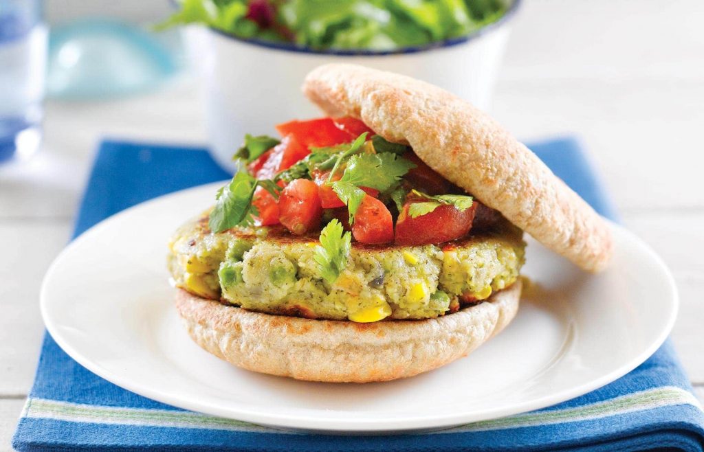 Falafel burger with tomato salsa