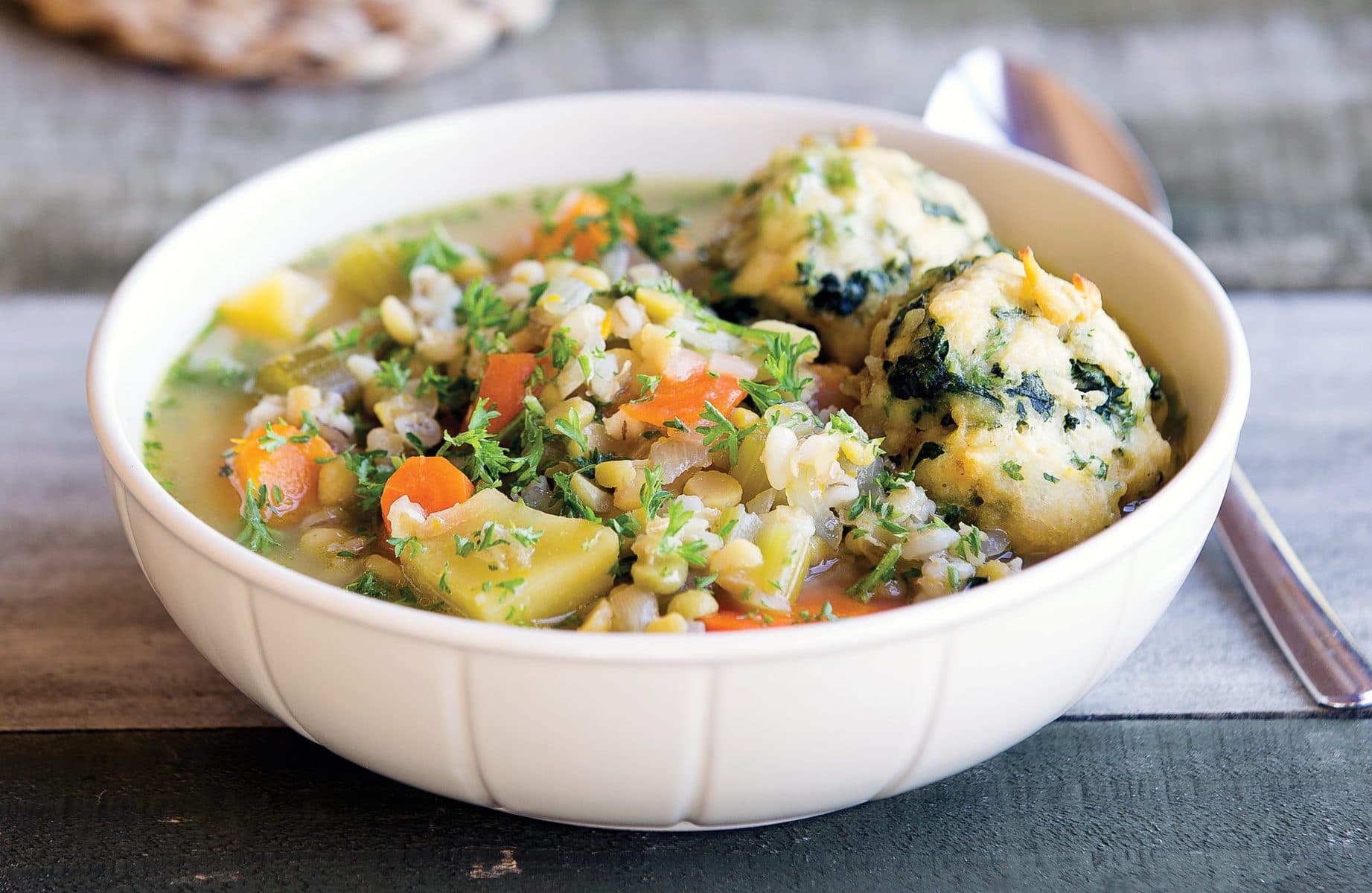 Farmhouse soup with spinach dumplings