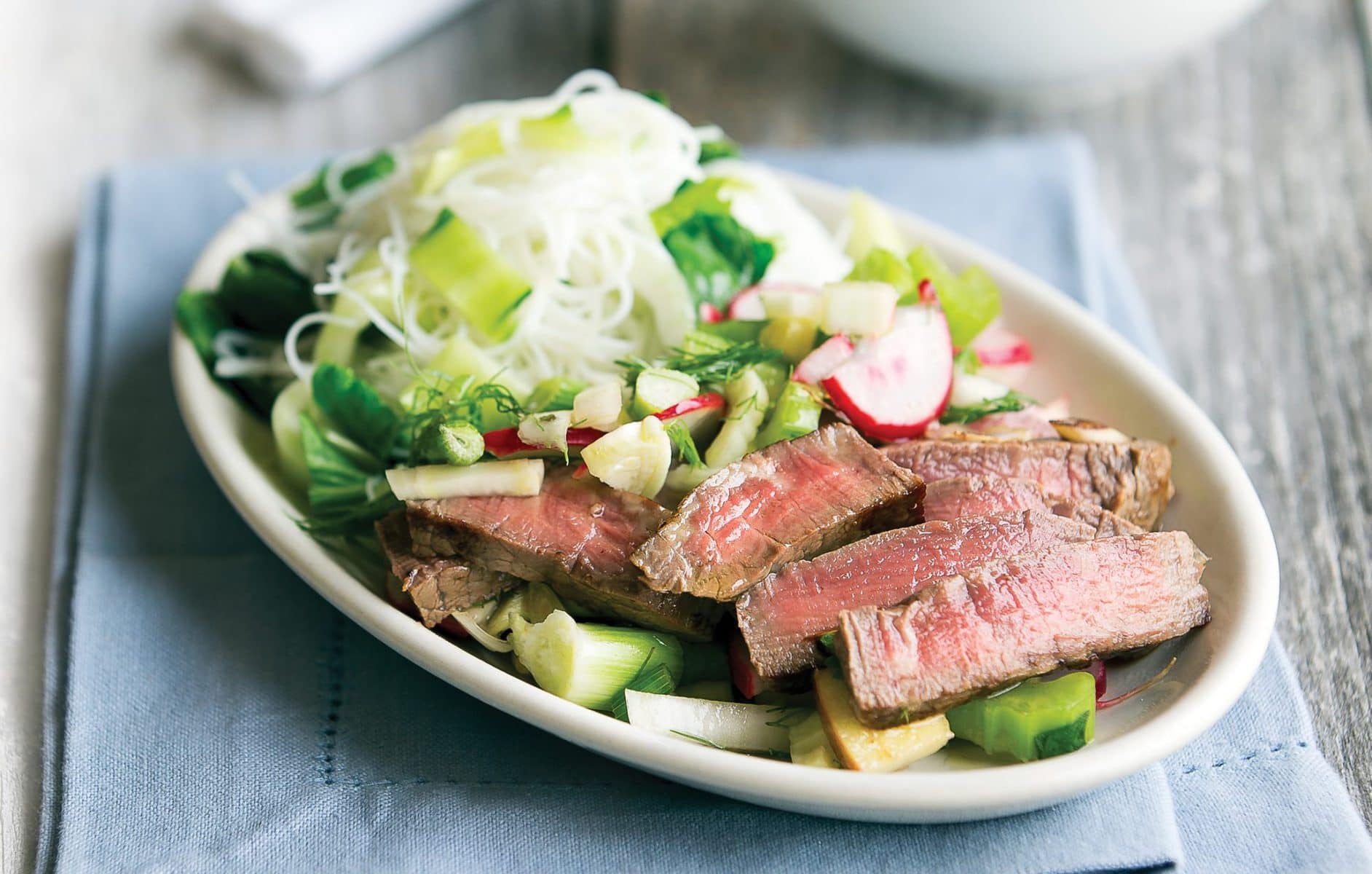 Ginger steak with lemongrass slaw topping