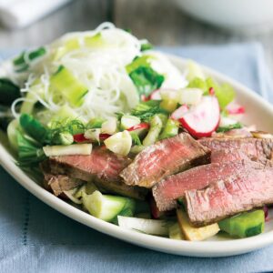 Ginger steak with lemongrass slaw topping