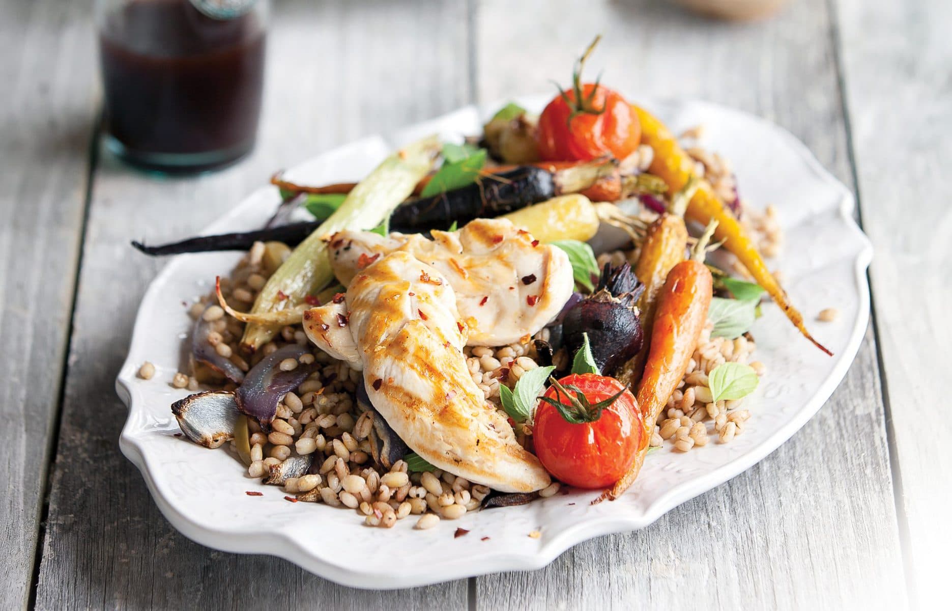 Griddled chicken with pearl barley salad