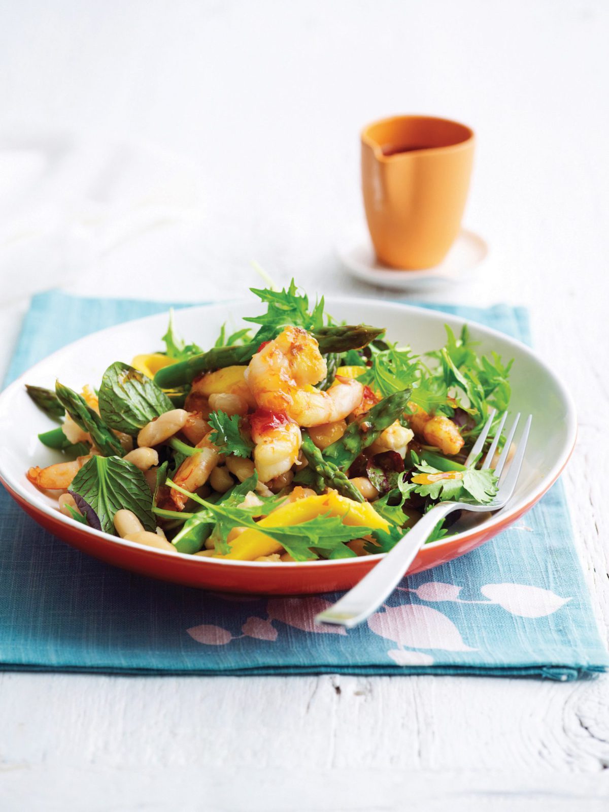 Grilled prawn, mango and asparagus salad