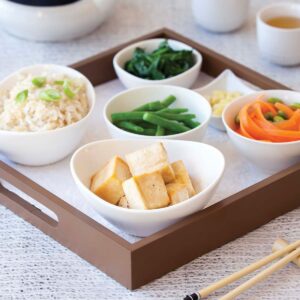 Grilled tofu with miso sauce, carrot pickle and sesame greens