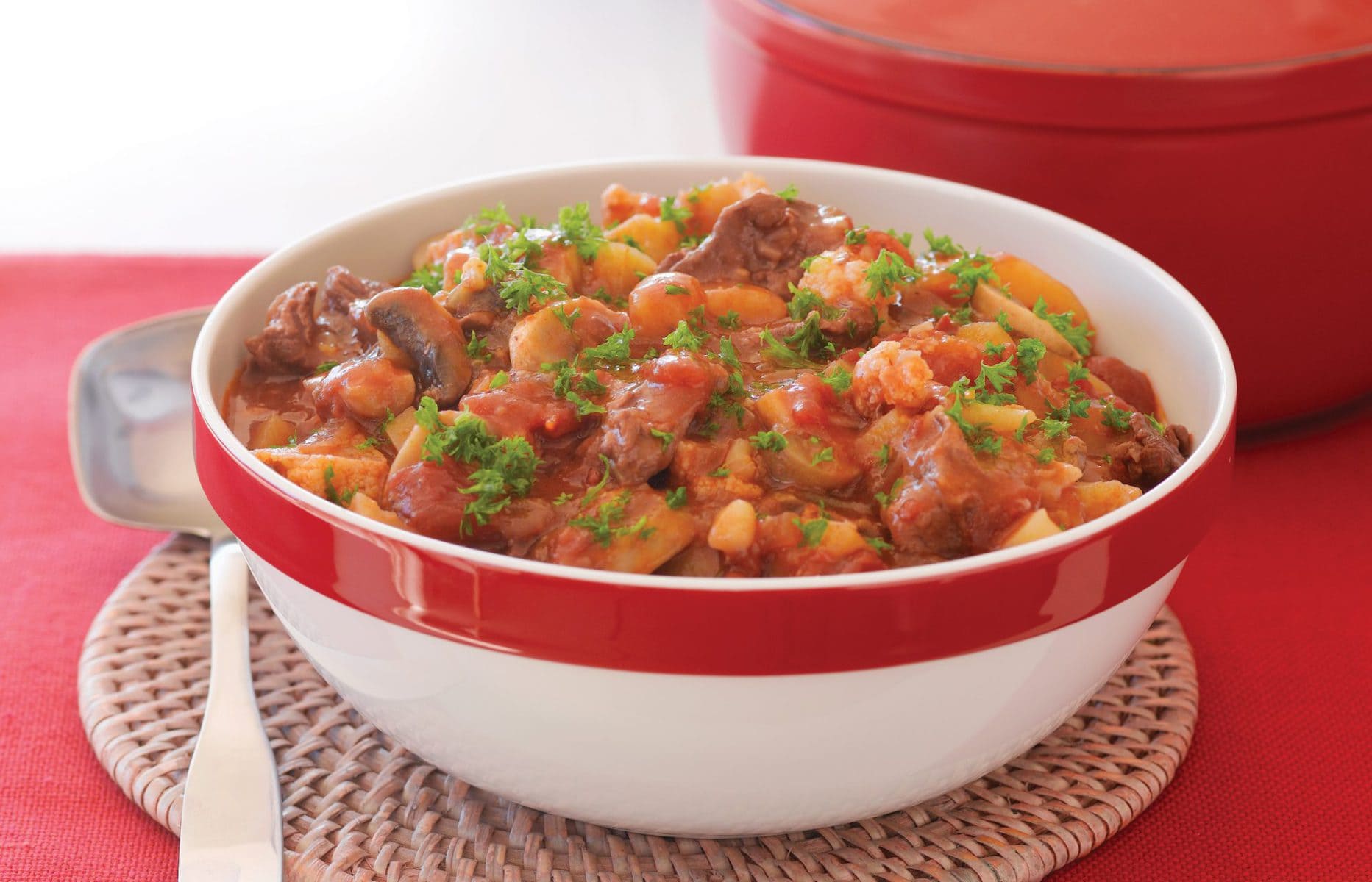 Harissa beef stew with potatoes and cauliflower