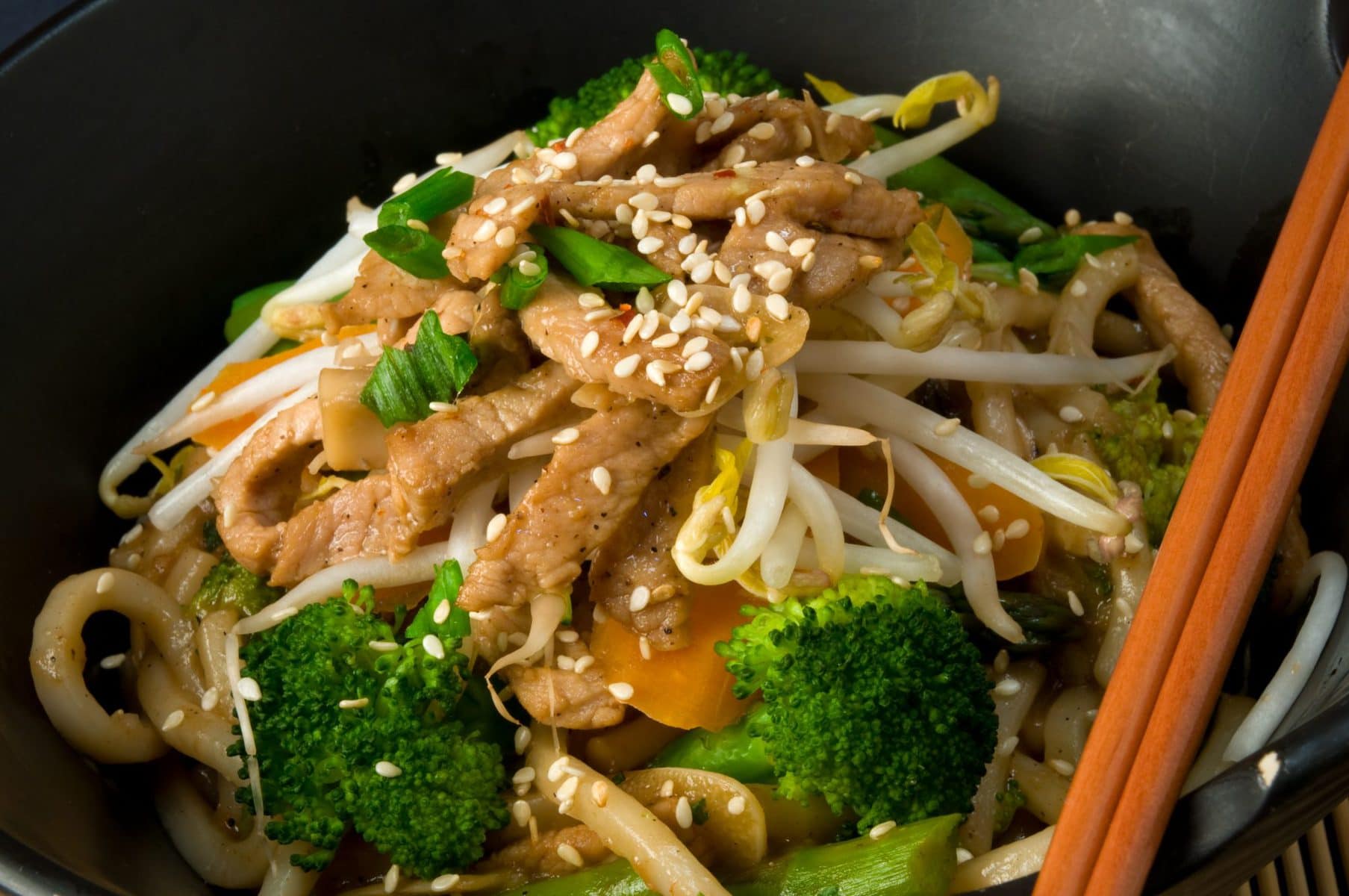 Honey pork noodle stir-fry