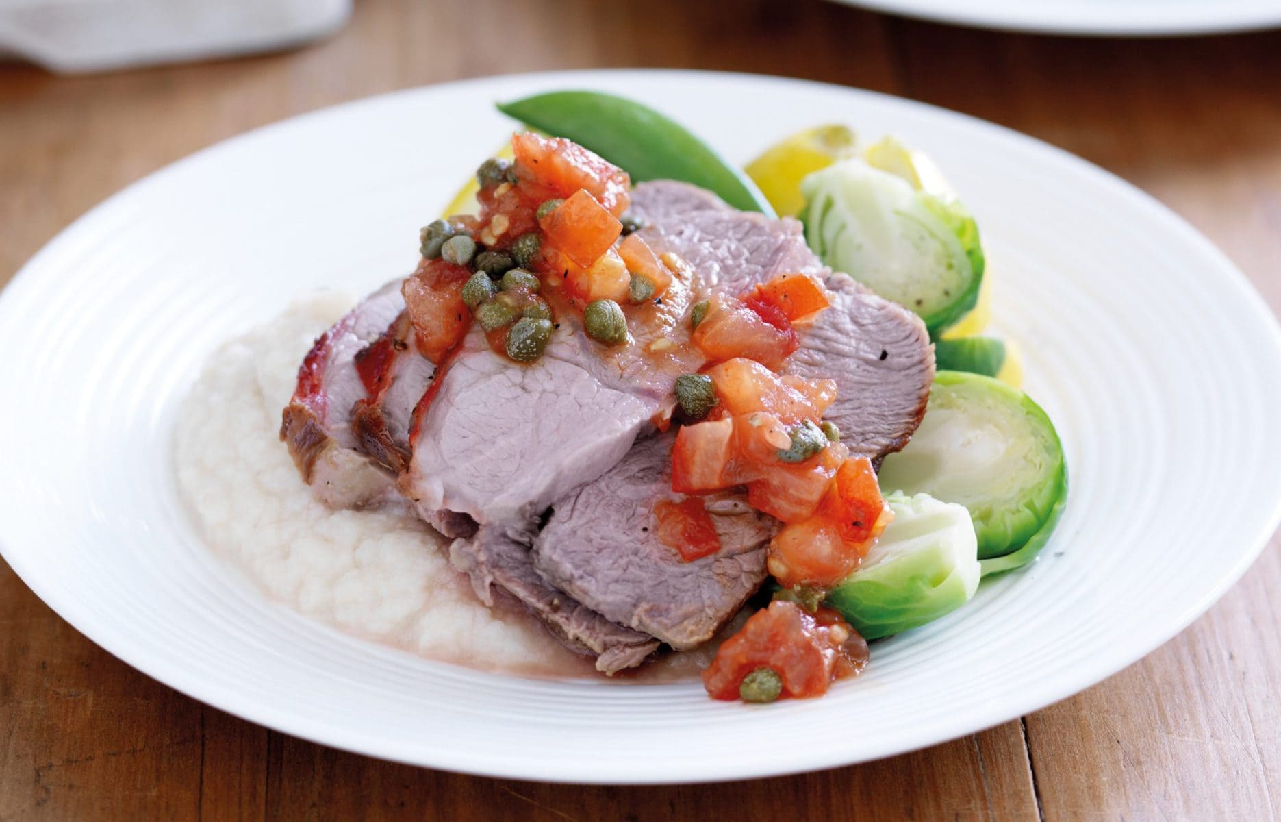 Lamb roast on cauliflower mash