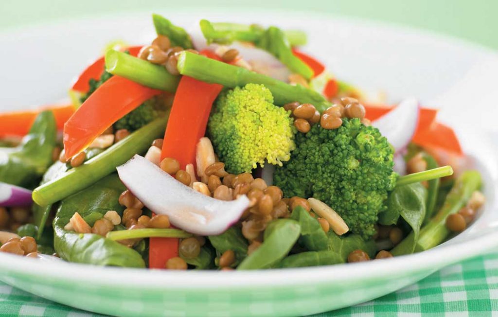 Lentil, vege and tuna salad