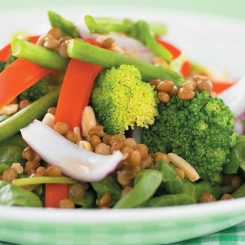 Lentil, vege and tuna salad