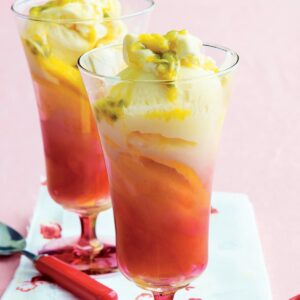 Mango and passionfruit ice cream sundaes