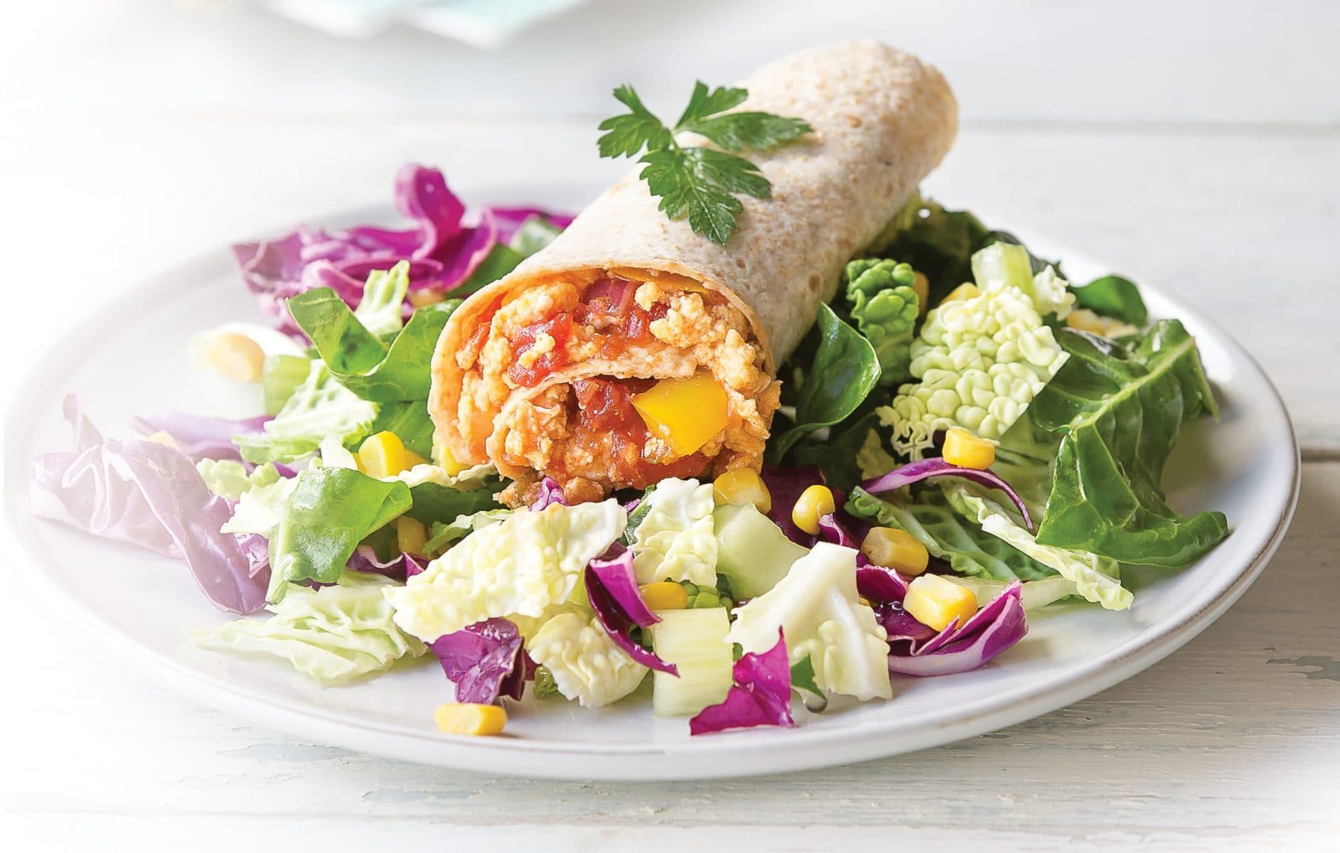 Mexican scrambled egg tortilla with salad