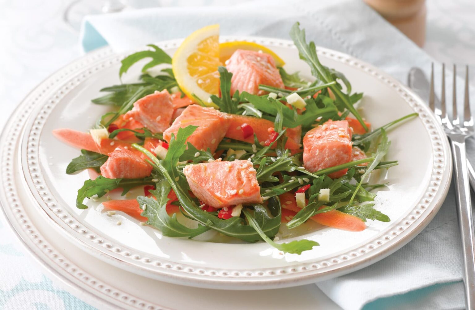 Miso-glazed salmon salad with sesame citrus dressing