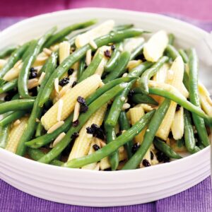 Nutty beans and baby corn with currants