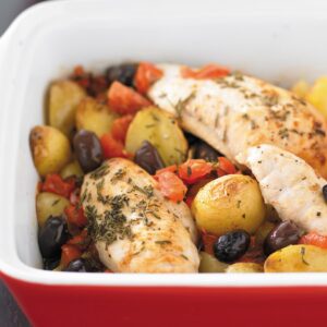 One-dish chicken and olive bake