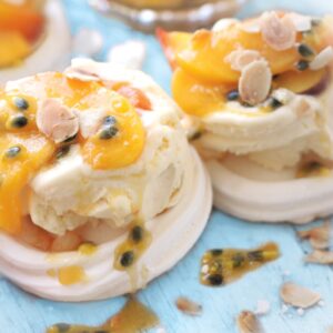 Passionfruit and nectarine pavlovas
