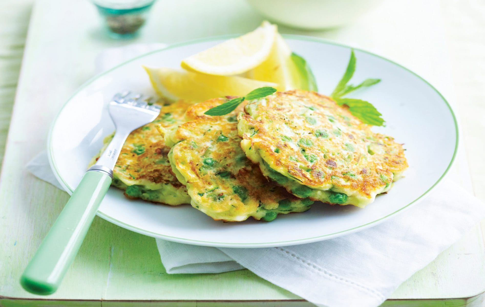 Green pea, feta and mint fritters