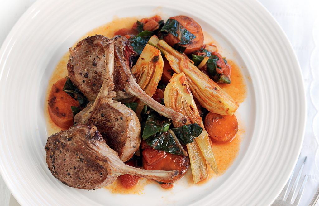 Peppered lamb with braised autumn veges Peppered lamb with braised autumn veges