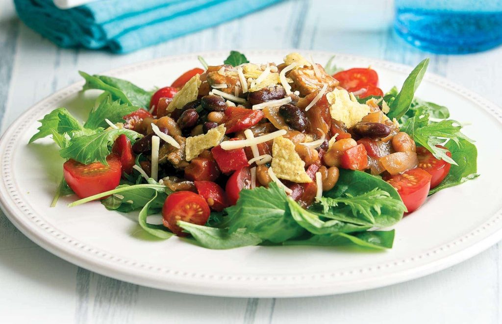 Pork and bean taco salad