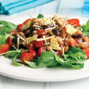 Pork and bean taco salad