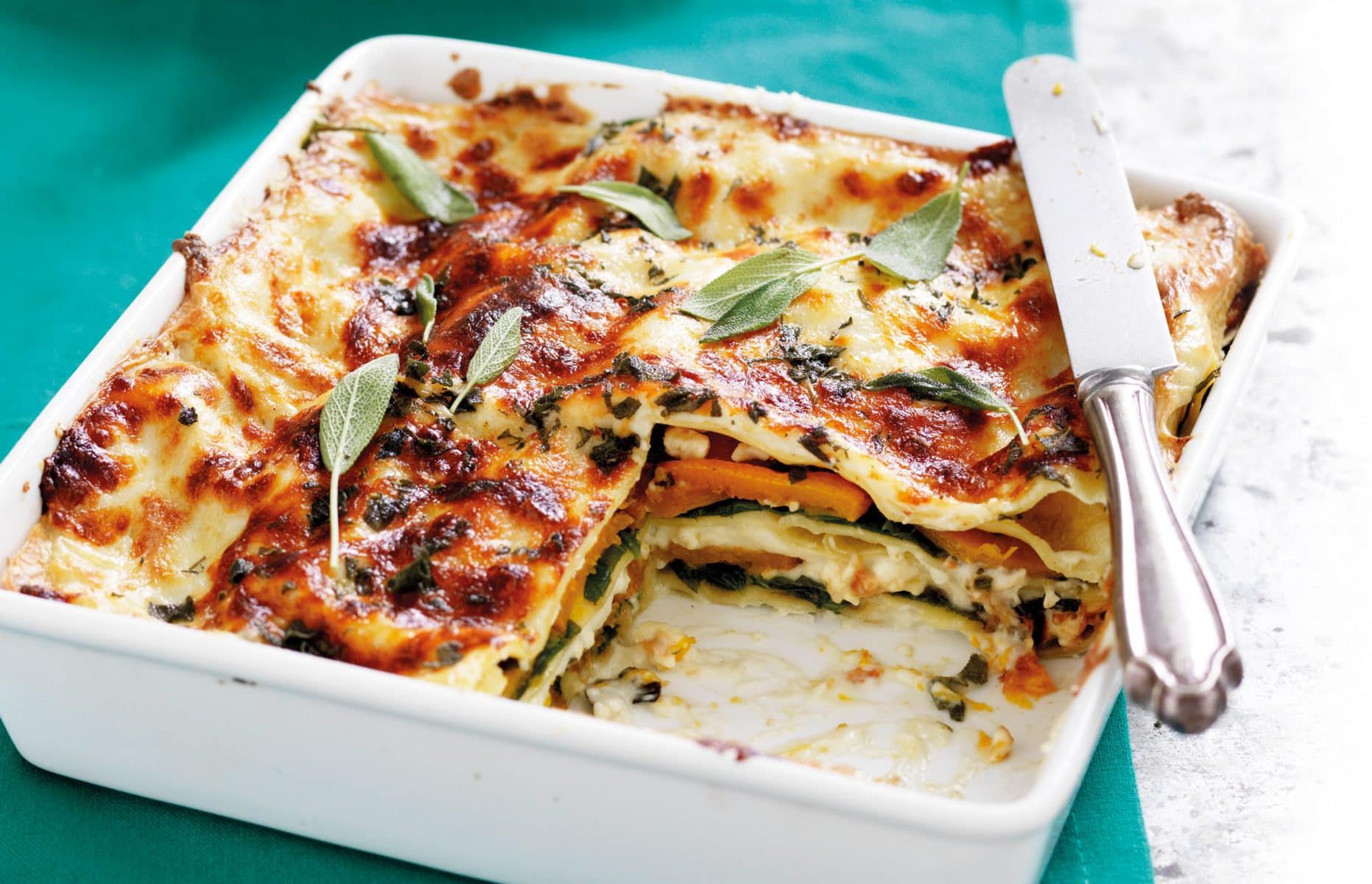 Pumpkin, feta and sage lasagne
