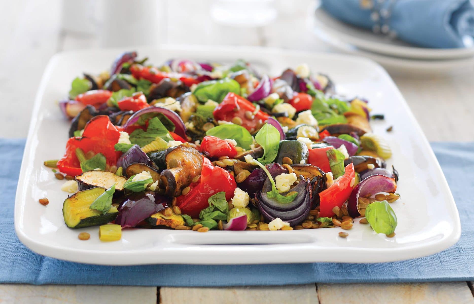 Roast vege and lentil salad