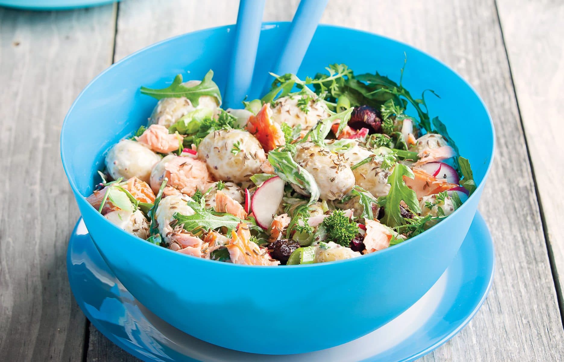 Roasted salmon potato salad