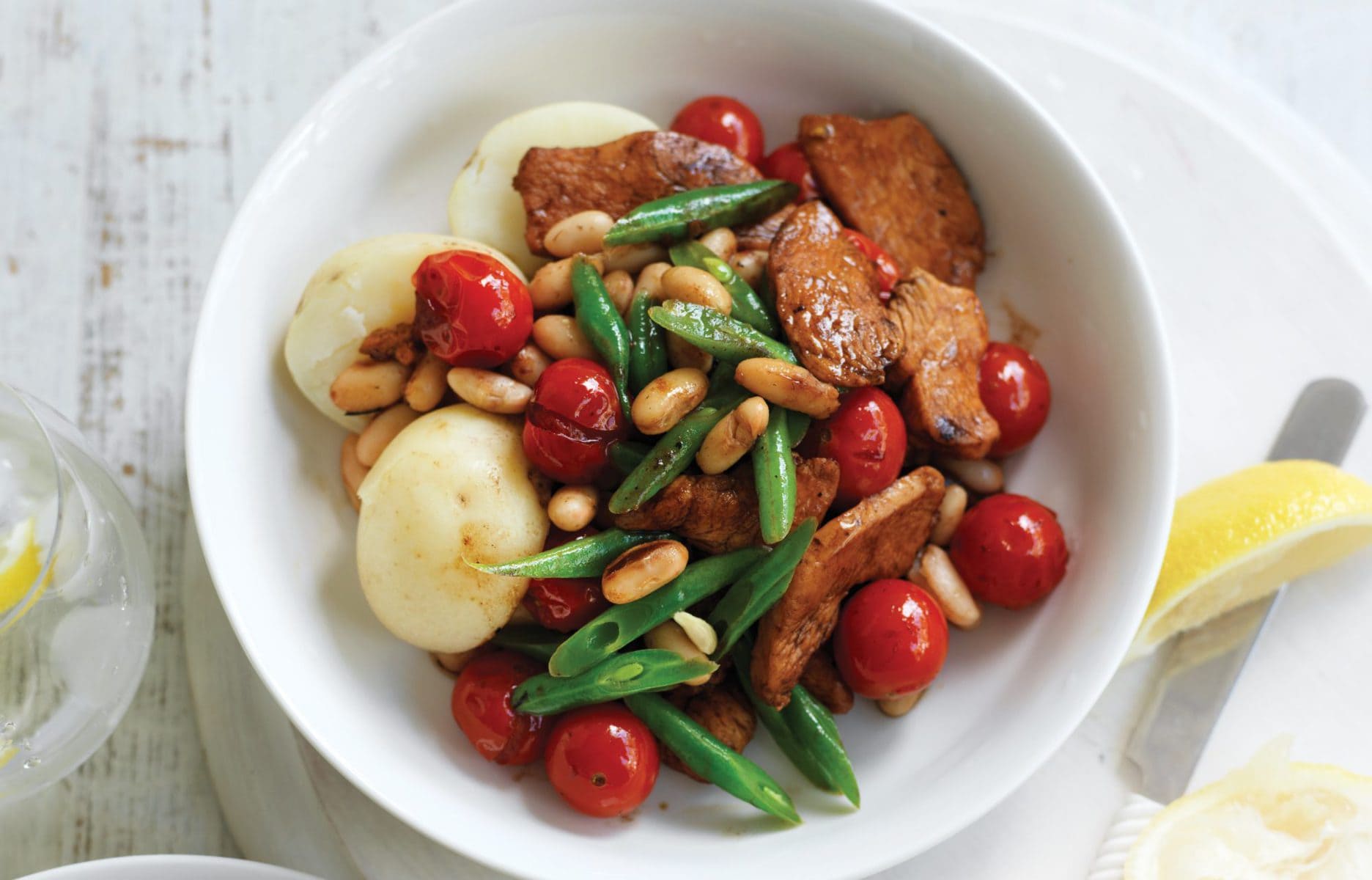 Rosemary chicken with warm bean salad