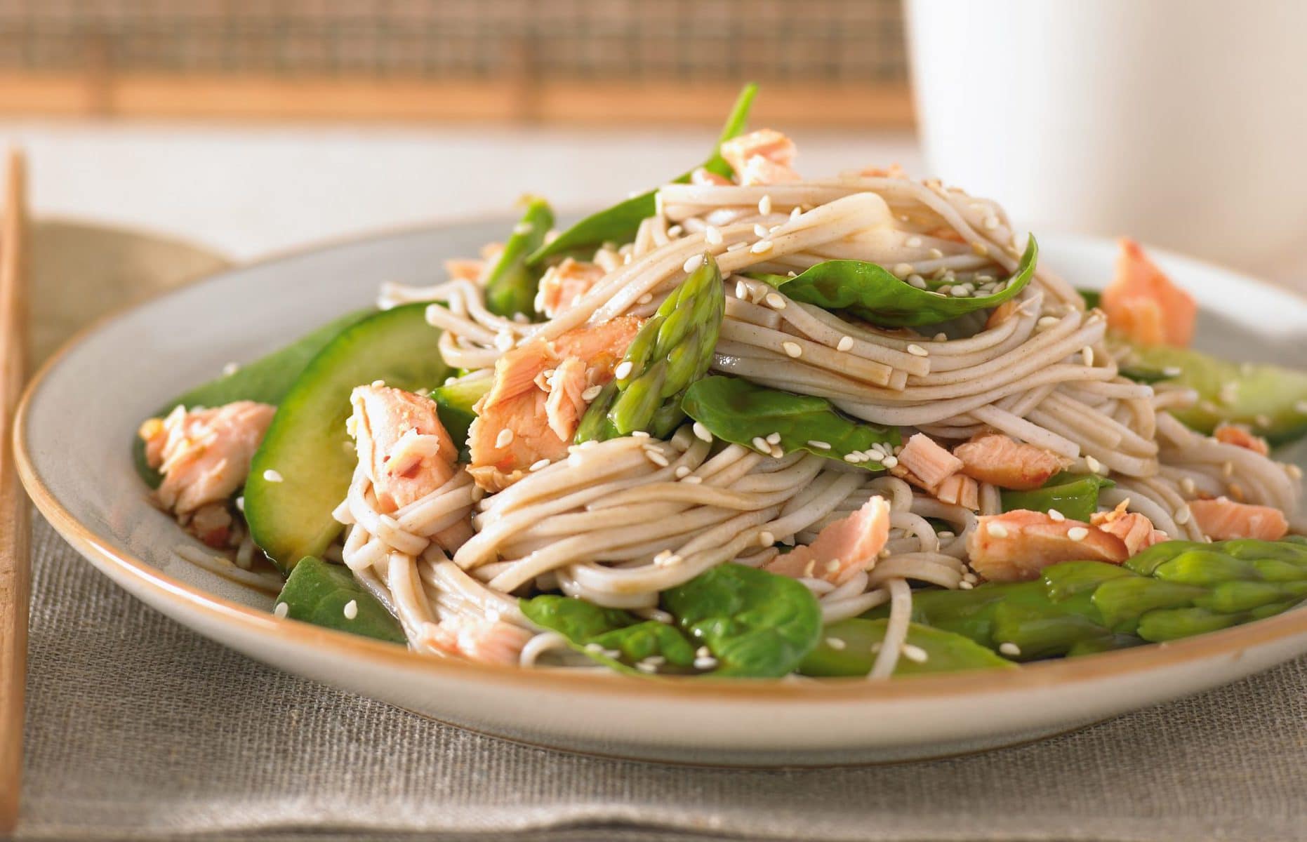 Salmon and asparagus soba noodles