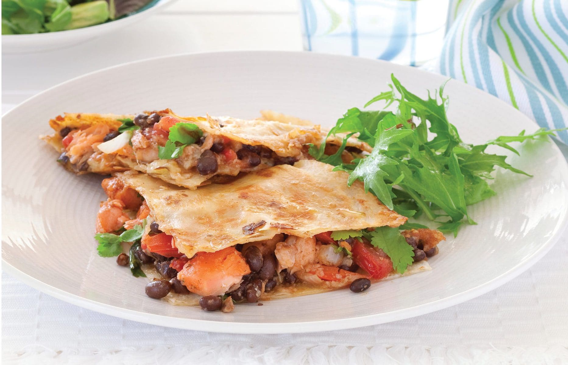 Salmon and bean quesadillas