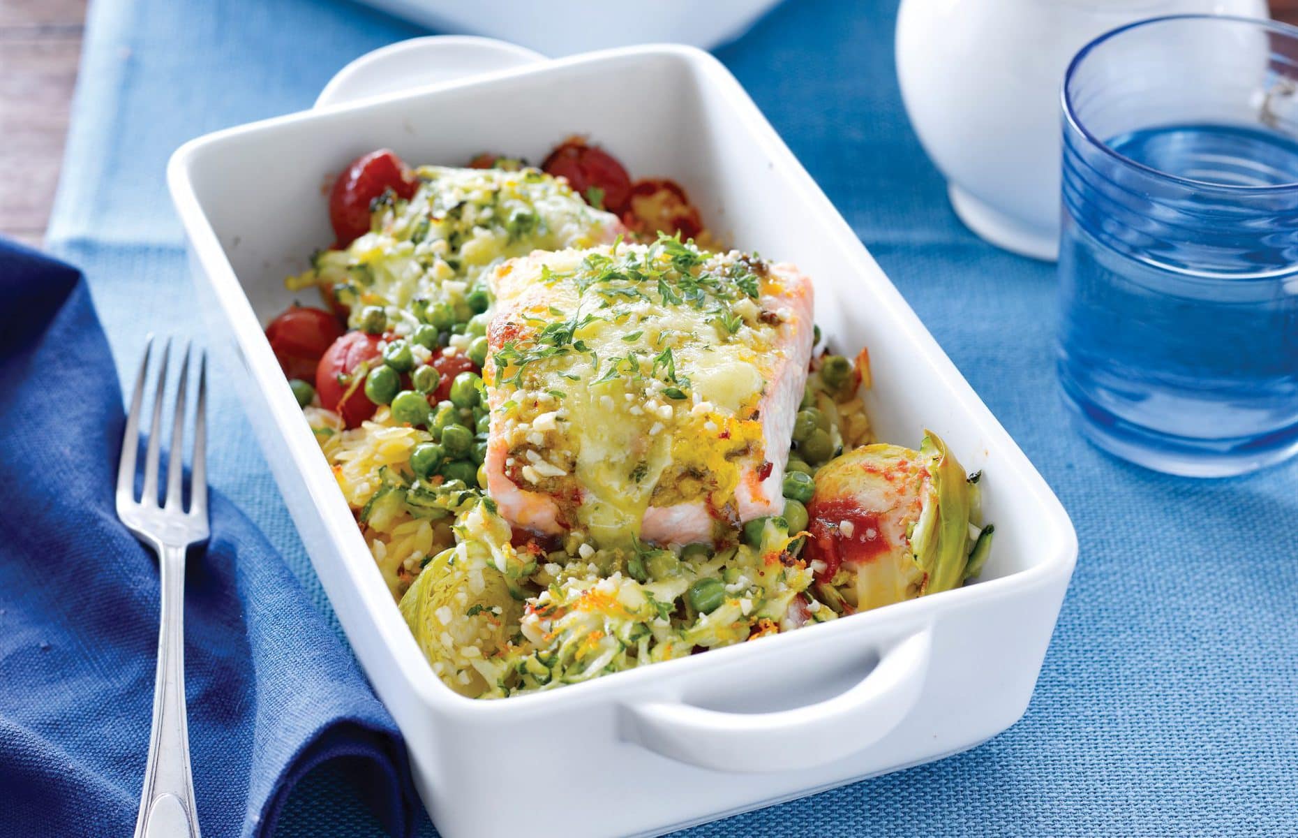 Salmon and risoni pasta bake